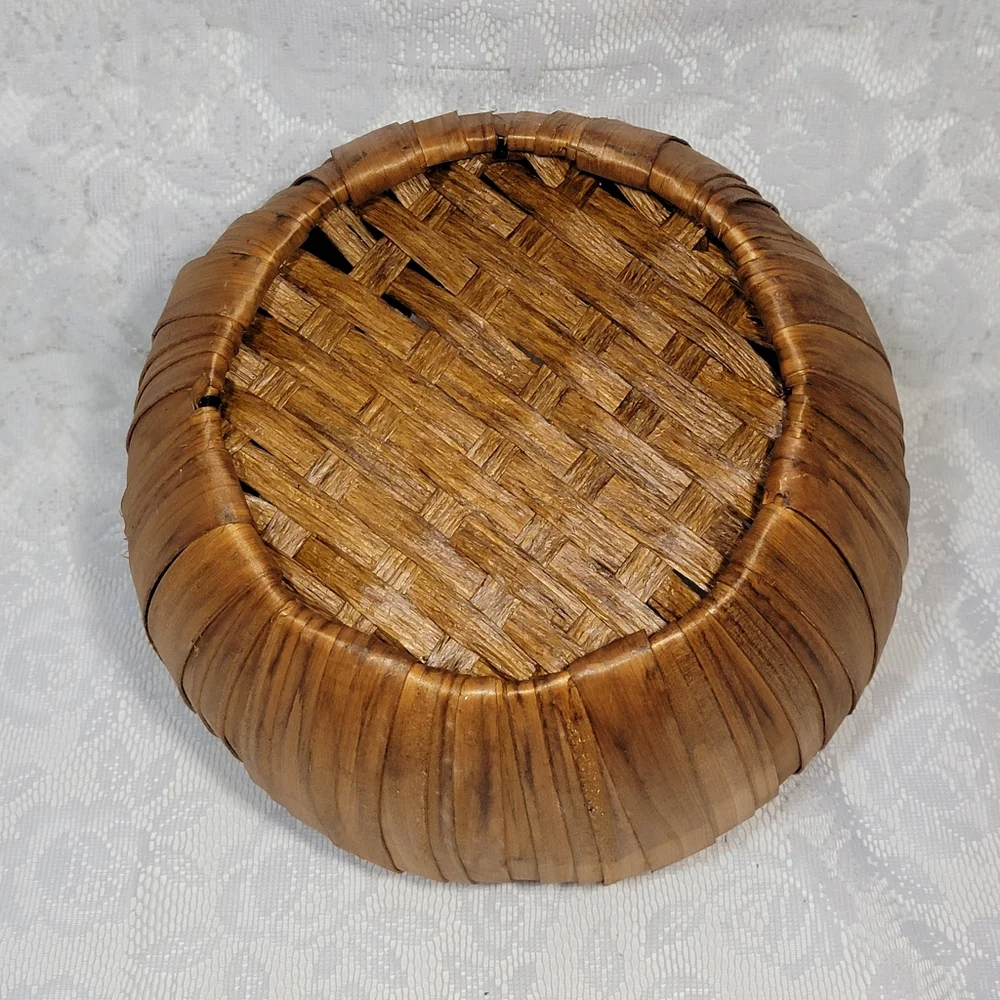 Vintage Handmade Pumpkin Shape Woven Basket Natural Wood Vine Twig Handle Rustic
